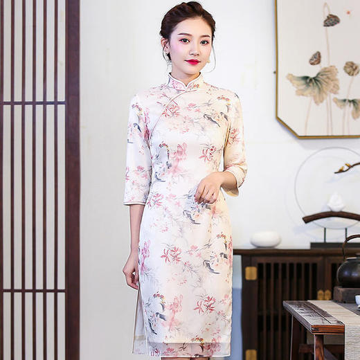 改良雪纺,印花七分袖旗袍裙xgt-q9360