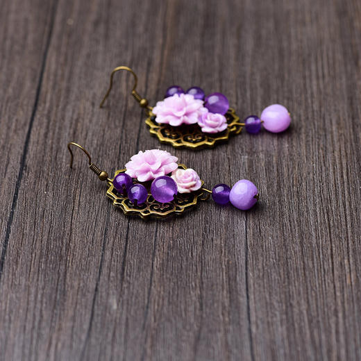 CZYH-002民族风耳环紫玉宫廷复古风耳坠 商品图3