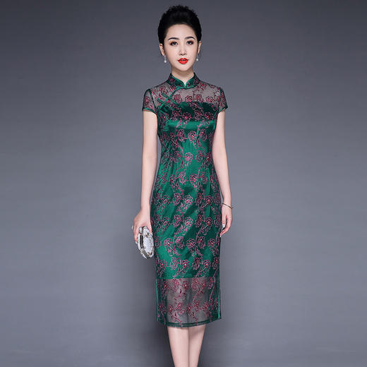 JS-XL8205新款网纱绣花中国风复古修身显瘦包臀中长款连衣裙TZW 商品图1