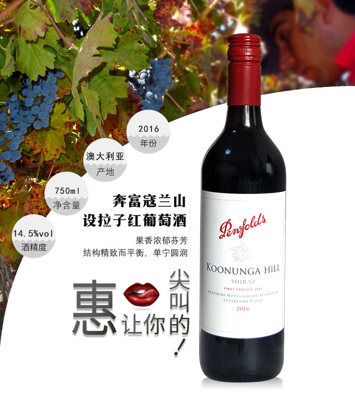 澳洲奔富蔻兰山设拉子干红葡萄酒750ml