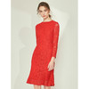 EITIE爱特爱女装秋季新大红色花边领口修身荷叶边蕾丝连衣裙C1907308 商品缩略图1