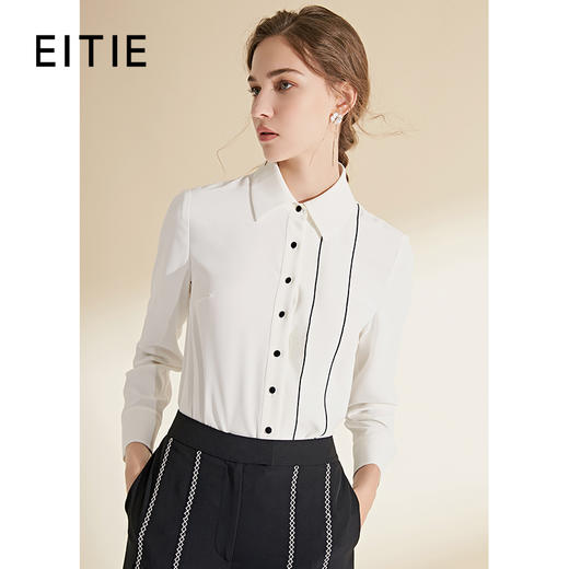 EITIE爱特爱女装春秋季新款长袖线条拼接白色简约气质衬衫薄C1909306 商品图1