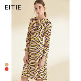 EITIE爱特爱女装初拼色长袖收腰显瘦优雅印花连衣裙6007707