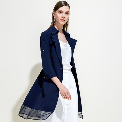 EITIE爱特爱女装秋季时尚气质翻领薄纱拼接简奢风衣外套5904611 商品图2