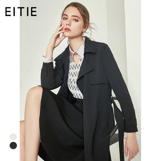 EITIE爱特爱女装初秋季新品简约斑驳领绑带风衣外套中长薄款6004702 商品图0