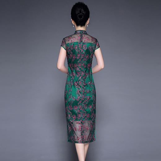 JS-XL8205新款网纱绣花中国风复古修身显瘦包臀中长款连衣裙TZW 商品图3