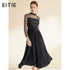 EITIE爱特爱女装初秋新款网纱绣花性感气质蓬蓬连衣裙长款黑C1907314 商品缩略图0