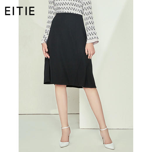 EITIE爱特爱女装秋季新款高腰纯色OL风中长款优雅半身裙子黑6006709 商品图0