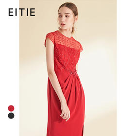 EITIE爱特爱女装夏秋季钉珠显瘦气质名媛晚装宴会礼服连衣裙6077703