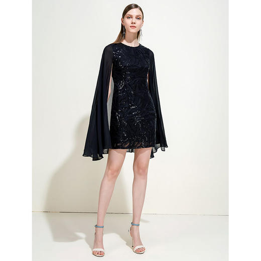 EITIE爱特爱女夏季重工钉珠亮片飘逸披肩礼服连衣裙5977616 商品图1