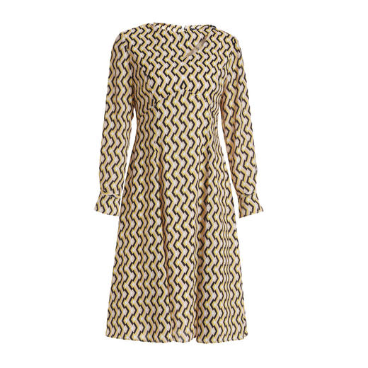 EITIE爱特爱女装初拼色长袖收腰显瘦优雅印花连衣裙6007707 商品图4