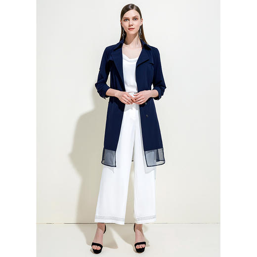 EITIE爱特爱女装秋季时尚气质翻领薄纱拼接简奢风衣外套5904611 商品图1