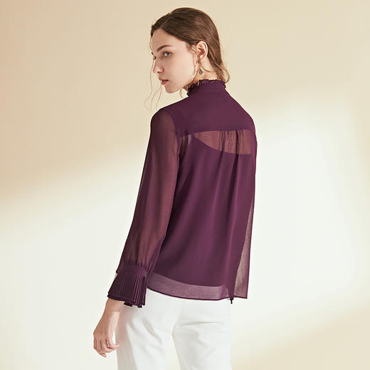 EITIE爱特爱女装初秋季新款通勤OL风喇叭袖口衬衫小上衣6009703 商品图3