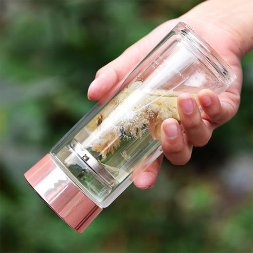 蒲公英玫瑰金玫瑰红双层女神杯高硼硅玻璃随手杯保温防烫水杯 商品图1