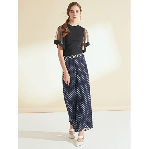 面料问题下架---EITIE爱特爱女装夏季新品波点宽松轻薄阔腿休闲裤长裤女5905626 商品图1