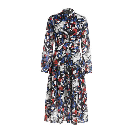 EITIE爱特爱女装秋季新款长袖收腰法式显瘦碎印花连衣裙长款6007701 商品图4