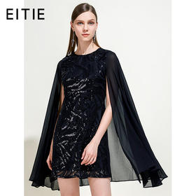 EITIE爱特爱女夏季重工钉珠亮片飘逸披肩礼服连衣裙5977616