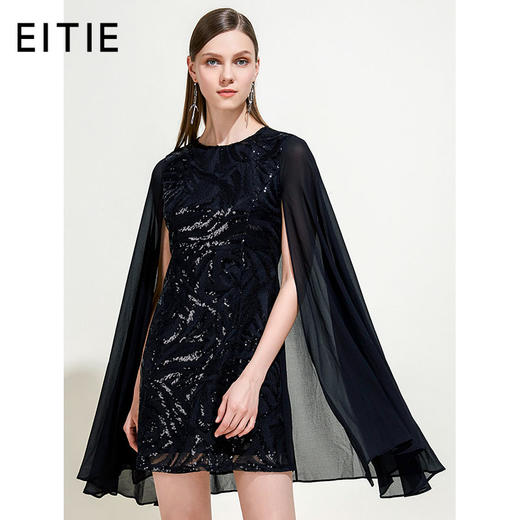 EITIE爱特爱女夏季重工钉珠亮片飘逸披肩礼服连衣裙5977616 商品图0