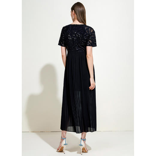 EITIE爱特爱女装夏季重工亮片黑色长款礼服连衣裙薄5977619 商品图3