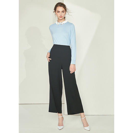 EITIE爱特爱女装初新品气质显瘦直筒高腰阔腿裤垂坠黑6005703 商品图1