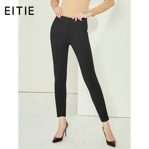 EITIE爱特爱女装新款黑色高腰修身显瘦运动休闲小脚裤长D1905315 商品图0