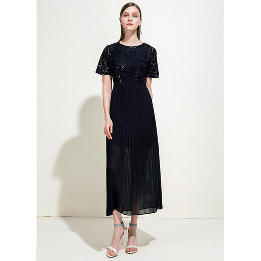 EITIE爱特爱女装夏季重工亮片黑色长款礼服连衣裙薄5977619 商品图1