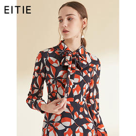 EITIE爱特爱女装初秋季新款长袖系带收腰显瘦时尚印花连衣裙6007705