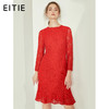 EITIE爱特爱女装秋季新大红色花边领口修身荷叶边蕾丝连衣裙C1907308 商品缩略图0