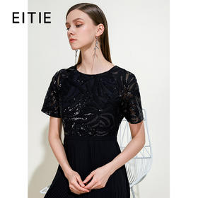 EITIE爱特爱女装夏季重工亮片黑色长款礼服连衣裙薄5977619