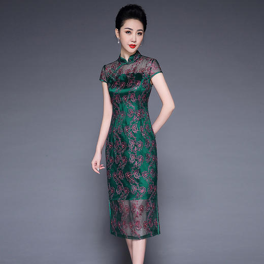 JS-XL8205新款网纱绣花中国风复古修身显瘦包臀中长款连衣裙TZW 商品图0