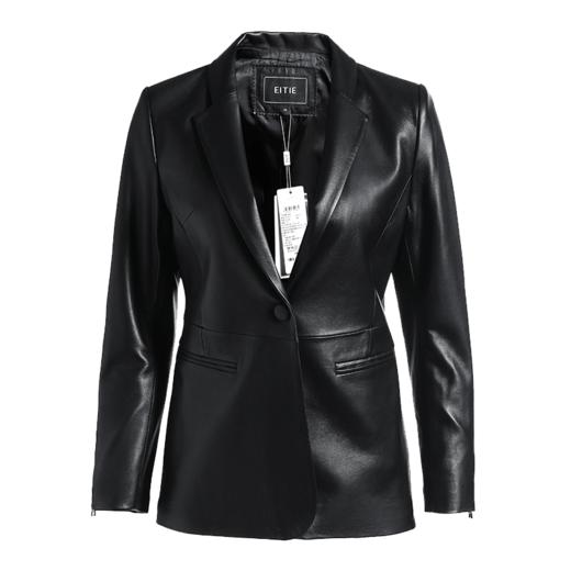 【下架，次品】EITIE爱特爱女装秋季韩版黑色V翻领时尚修身气质皮衣短款6093701 商品图4