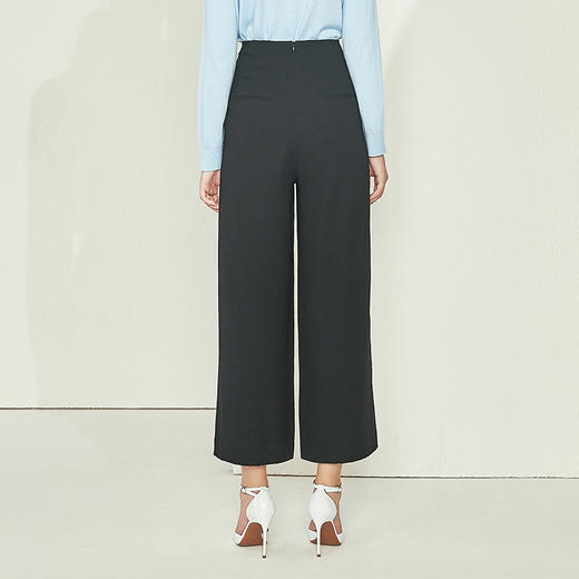 EITIE爱特爱女装初新品气质显瘦直筒高腰阔腿裤垂坠黑6005703 商品图3