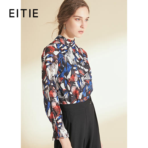 EITIE爱特爱女装秋季新款通勤百搭时尚印花衬衫女设计感小众6013701 商品图0