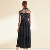 EITIE爱特爱女装初秋新款网纱绣花性感气质蓬蓬连衣裙长款黑C1907314 商品缩略图3