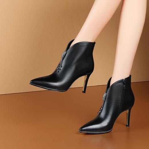 mpsj-06-3 秋季新款时尚真皮尖头细跟女单鞋侧拉链潮流百搭短靴高跟鞋