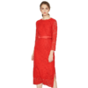 EITIE爱特爱秋季九分袖收腰蕾丝茶卡盐湖红色礼服连衣裙中长C1907306 商品缩略图6