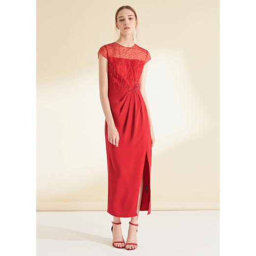 EITIE爱特爱女装夏秋季钉珠显瘦气质名媛晚装宴会礼服连衣裙6077703 商品图2