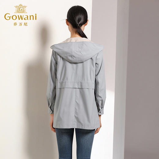 乔万尼秋装修身直筒气质连帽小个子休闲风衣外套女中长EN3A336 商品图3