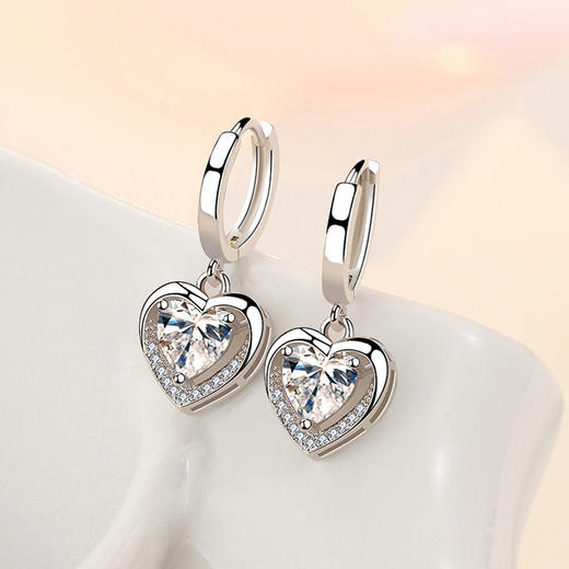 ML-EH324爱心镶钻韩版镀银耳环日韩风气质锆石白铜耳坠 商品图3