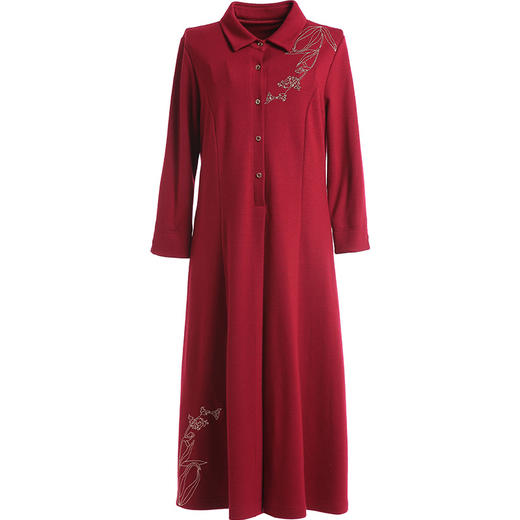 【两色可选】乔万尼秋装高腰修身显瘦气质刺绣长袖连衣裙中长款EN3E378 商品图4