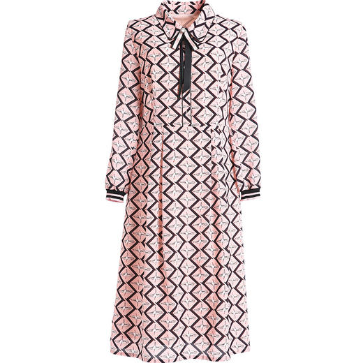 乔万尼秋装收腰显瘦气质粉色减龄印花长袖连衣裙中长款EN3E315 商品图4