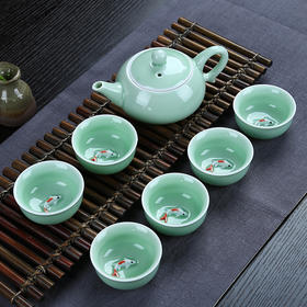 7头功夫茶具龙德化青瓷茶具鲤鱼杯居家日用陶瓷茶壶套装整套