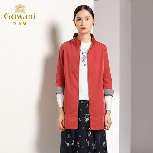 乔万尼秋装流行红色宽松直筒气质欧美风衣外套中长款EN3A326 商品图2