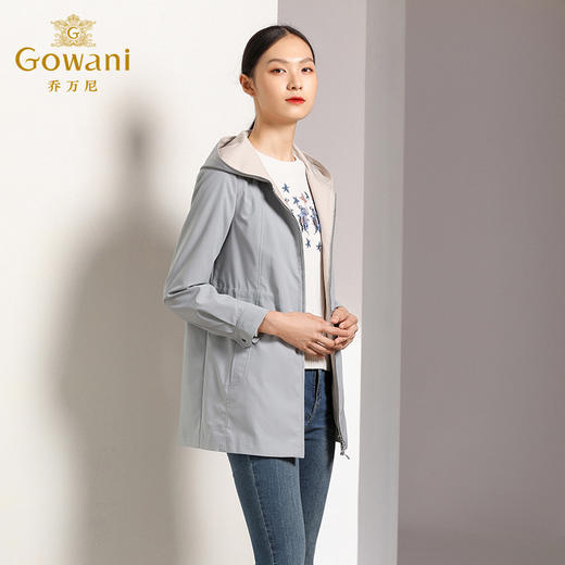 乔万尼秋装修身直筒气质连帽小个子休闲风衣外套女中长EN3A336 商品图2