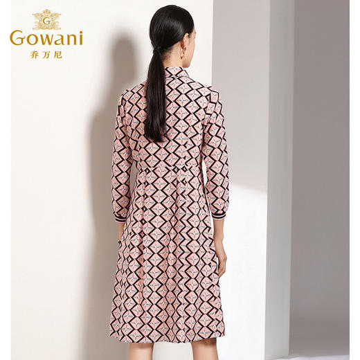 乔万尼秋装收腰显瘦气质粉色减龄印花长袖连衣裙中长款EN3E315 商品图3