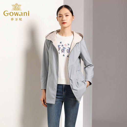 乔万尼秋装修身直筒气质连帽小个子休闲风衣外套女中长EN3A336 商品图1