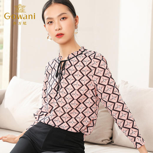 乔万尼秋季上衣春洋气小衫宽松直筒气质印花长袖衬衫EN3C379 商品图1