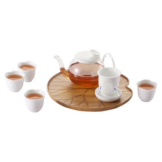 哲品鱼荷留白功夫茶具套装家用玻璃泡茶茶壶陶瓷茶杯子竹茶盘整套 商品图3