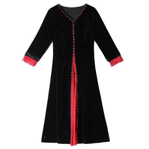 DYSL-Q5176新款气质拼色V领钉珠中长款大码连衣裙TZW 商品图4