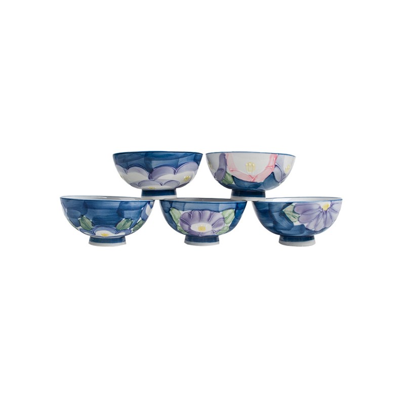 MINOYAKI/美浓烧 日本进口手绘陶瓷饭碗五件套 东玉山茶有票JPY带授权招加盟代理